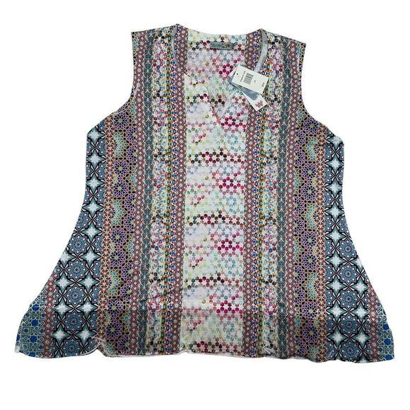 NWT Unity World Wear Plus Size 3X Sleeveless Tank Blouse V-Neck Floral Geometric - Picture 1 of 7
